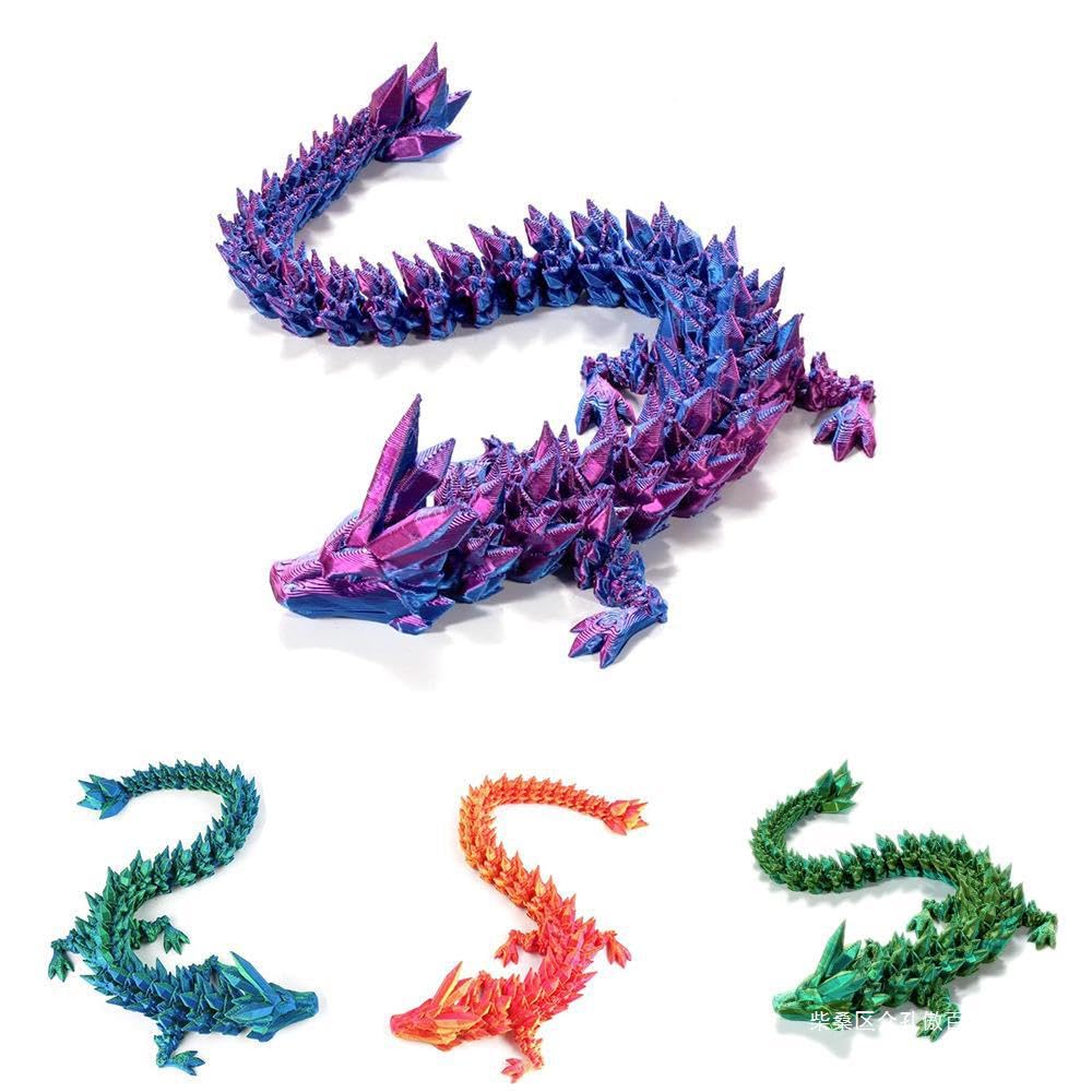 Dragón Articulado Impreso En 3D | Juguete Anti Estrés Y Decoración De Escritorio | Figuras De Dragón En Degradado Azul-Verde