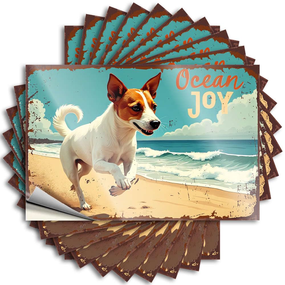 Fzfn Boys Colour Funny Sticker Beauty Custom Stickers, Hat Waterproof Ocean Joy: Dog Running On Beach For Hydro Flask | Neutral Vinyl Decals For Motorcross Holiday Gift(12X18cm)