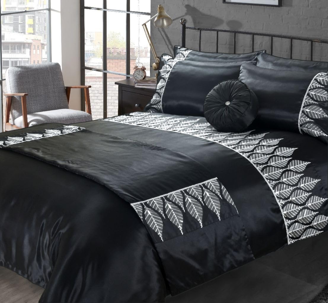 Artistic Fashionista Limited Luxurious Sequence Lace Black Silver MABEL Duvet Cover Sets Quilt Cover Bedding Sets with Matching Pillowcases, Bed Runner, Single, Double, King, Super King (Double)
