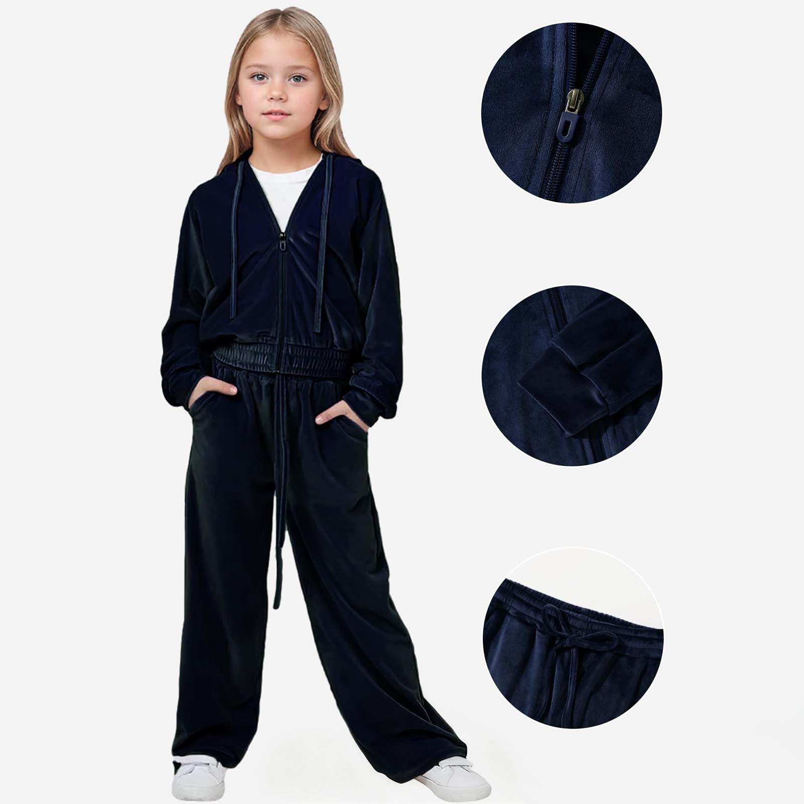 Chándal de terciopelo para niña, conjunto acogedor de otoño e invierno, sudadera con capucha y pantalones deportivos, ropa informal de dos piezas, suave y abrigado.