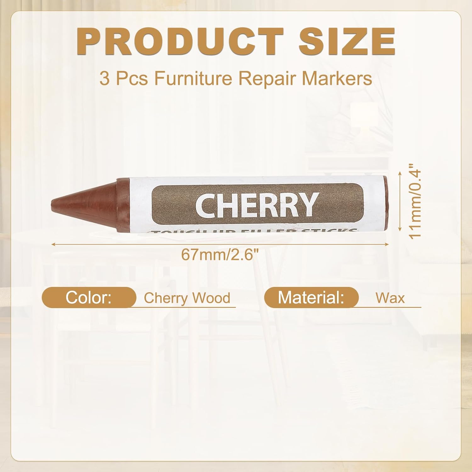 PATIKIL Furniture Markers Touch Up, 3Pcs Wax Wood Filler Sticks Furniture Repair Crayons for Scratches Wood Floor Holes Tables, Cherry Wood