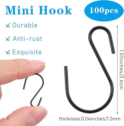 Miniatura 2 de 100 ganchos pequeños en S de 1 pulgada de metal resistentes en S, mini ganchos de hierro negro para colgar ganchos de alambre para manualidades,
