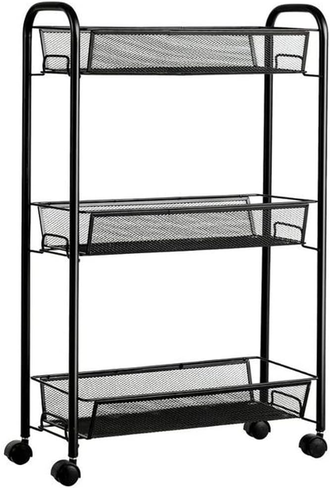 Trolley Rack Movable 3-Tier Floor-Standing Vegetable Basket with Wheels