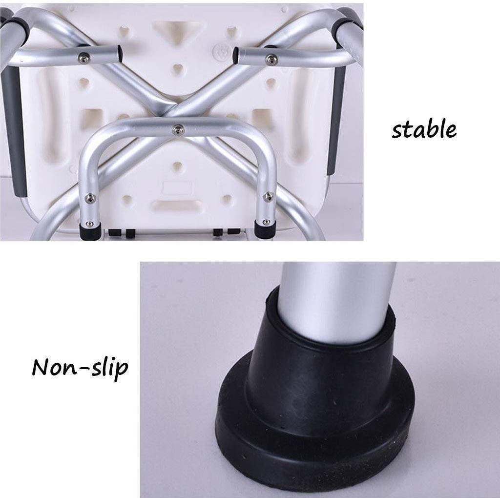 Silla de baño Taburete de Ducha Asiento de baño Aluminio Ligero con apoyabrazos Altura Ajustable Antideslizante Personas Mayores Embarazadas Blanco