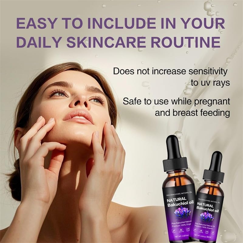 Natural Bakuchiol Oil, Premium 100% Organic Anti-Aging Facial Oil, 2.02 fl oz, for Sensitive, Aging, Acne-Prone Skin, Reduces Fine Lines, Improves Texture - Image 6