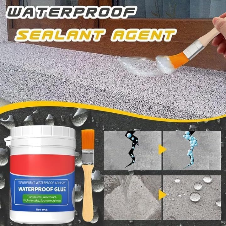 Image of Crack Seal Glue 300gm with Brush Transparent Waterproof Glue for Roof Leakage Crack Seal Agent Roof Water Leakage Solution Water Proof Glue(Pack of 1)
