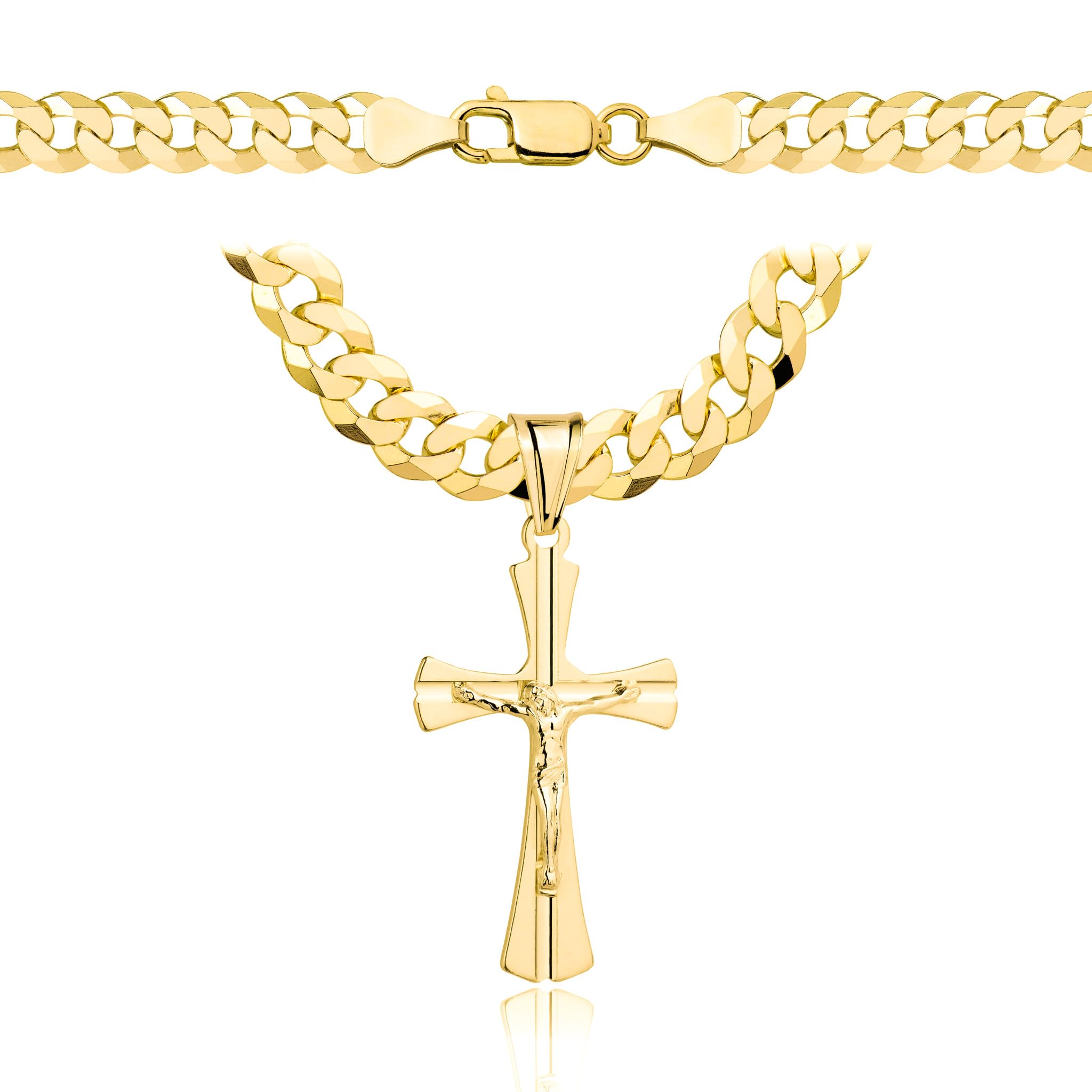 AMAR goldketten herren kreuz 585, Kette Herren 925/585 - goldkette 585 massiv Kreuzkette - Halskette, dicke 6,5 mm Panzerung, vergoldetes Silber