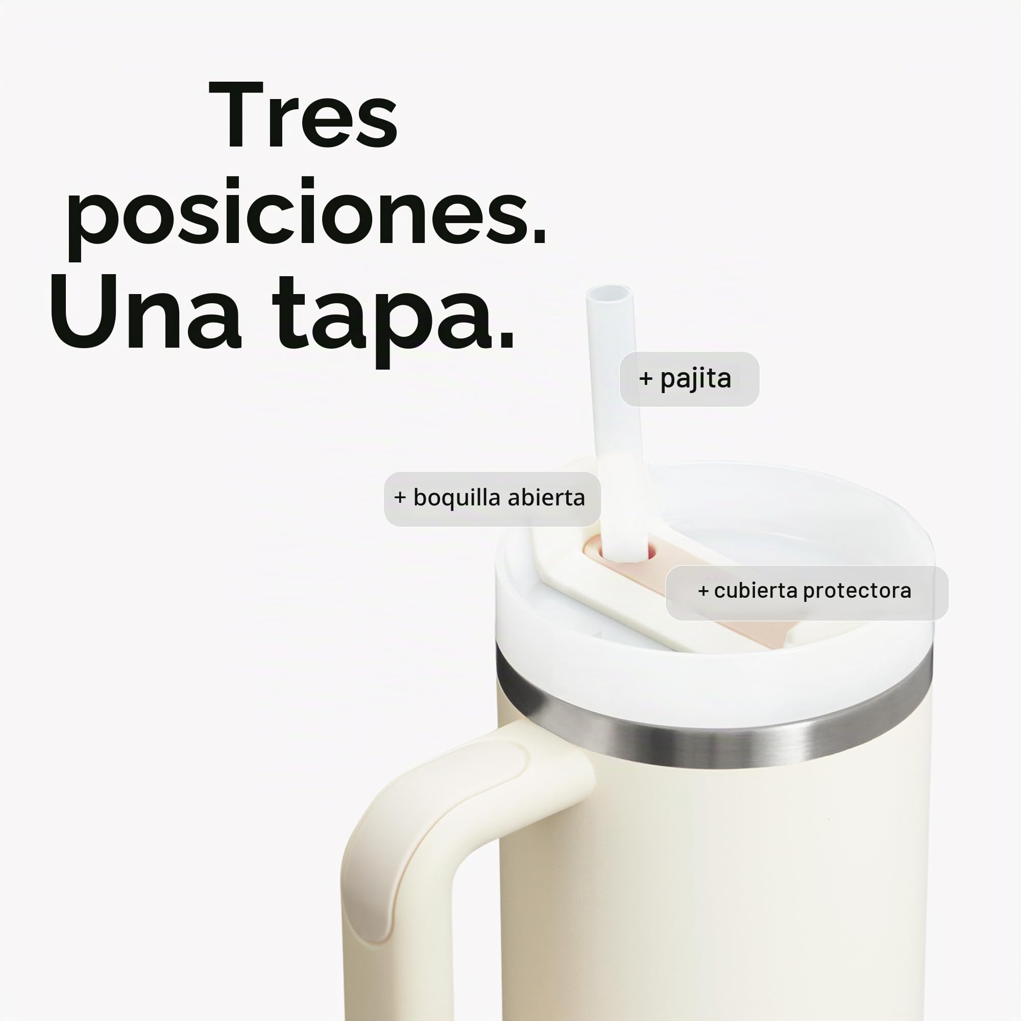 Stanley Quencher H2.0 FlowState - Vaso aislado al vacío de acero inoxidable con tapa y popote para agua, té helado o café, batidos y más, color crema 2.0, 30 onzas