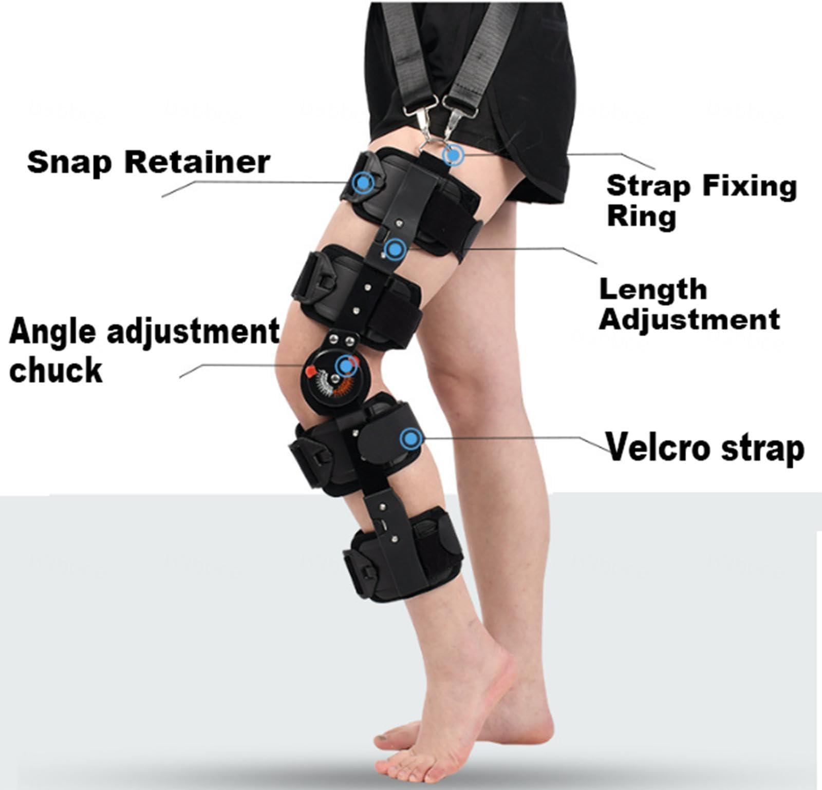 Rodillera Ajustable con Bisagras para Lesiones de ACL, MCL y PCL, Inmovilizador de Rodilla con Estabilizadores Laterales, Rodillera Ortopédica de Bloqueo Rotuliano para Hombres y Mujeres