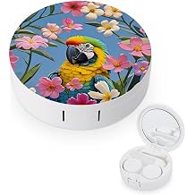 Lots of Flowers And Birds Round Contact Lens Case, Portable Contact Lens Box with Mirror, Compact Holder Container for Daily Makeup Office Travel Outdoor