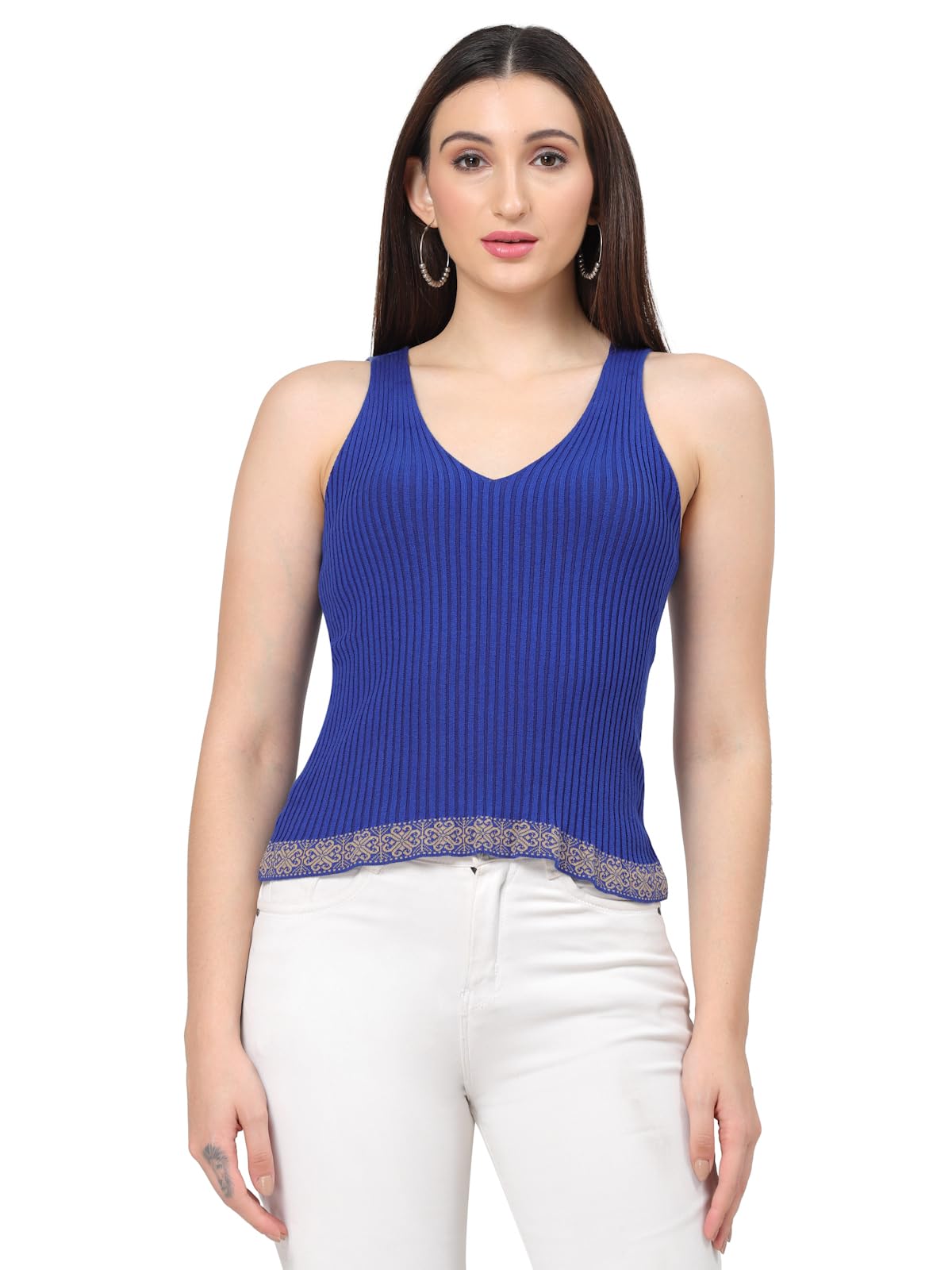 Womens Knitted, Ribbed Cotton Fitted Sleeveless V-Neck Cami Tank Top for Women Stylish-image-42