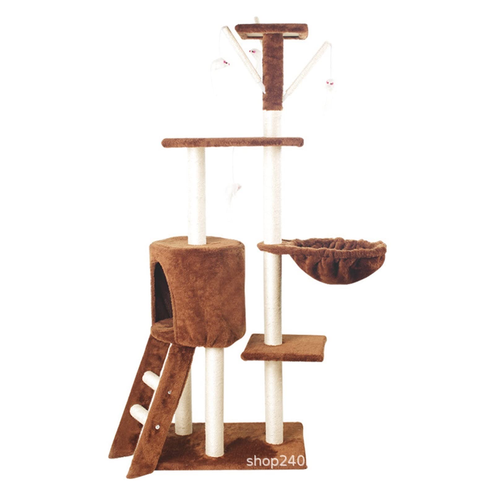 Kratzbaum, Katzenklettergerüst, integrierte Katzentoilette, Katzenbaumturm, Katzenregal, großes Spielzeug, Sprungplattform, Katzenzubehör, Katzenkletterbaum (Farbe: dunkler Kaffee) Vision