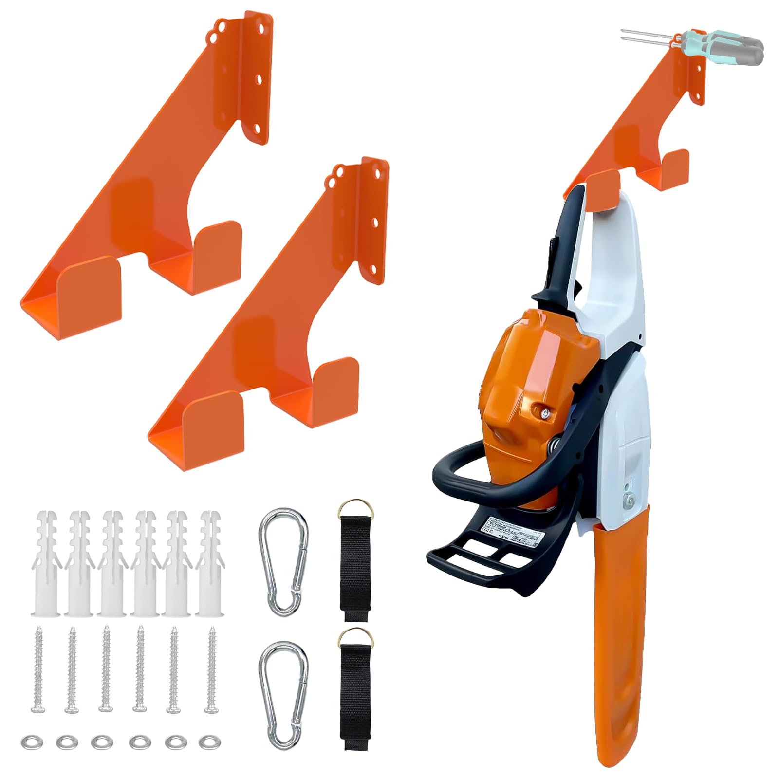 2 Stück Wandmontiert MotorsäGenhalter Passend für Stihl,Husqvarna,Echo KettensäGe ZubehöR 150Lbs Belastbar,Forst ZubehöR,SchüTzt Vor Rost Und Spart Platz In Garagen Und WerkstäTten