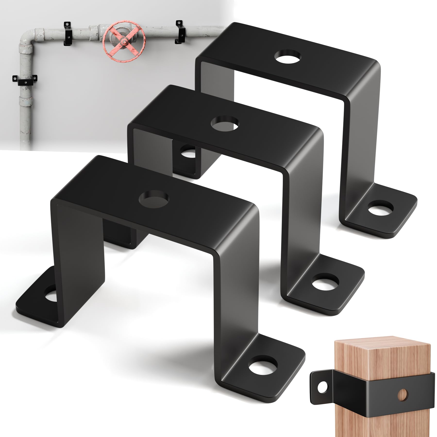 3 Pack 2x2 Square Tube Strap Clamps, U Brackets for Posts