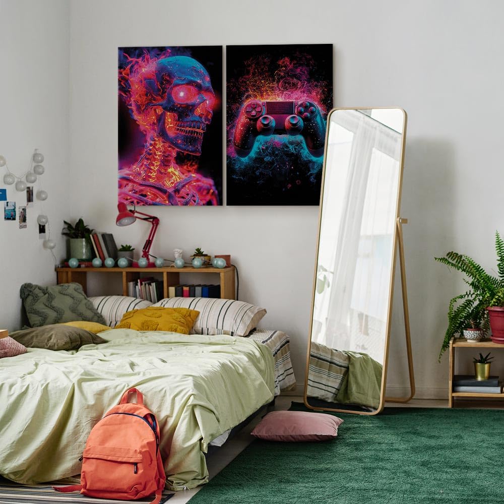 murando - Set di 2 Quadri Fonoassorbenti Componibili Gaming Horror 120x90 cm Ciascuno delle Dimensioni di 60x90 cm - Collage 2 Pezzi - Quadro Acustico Stampa su Tela Camera da Letto - i-H-10016-b-a
