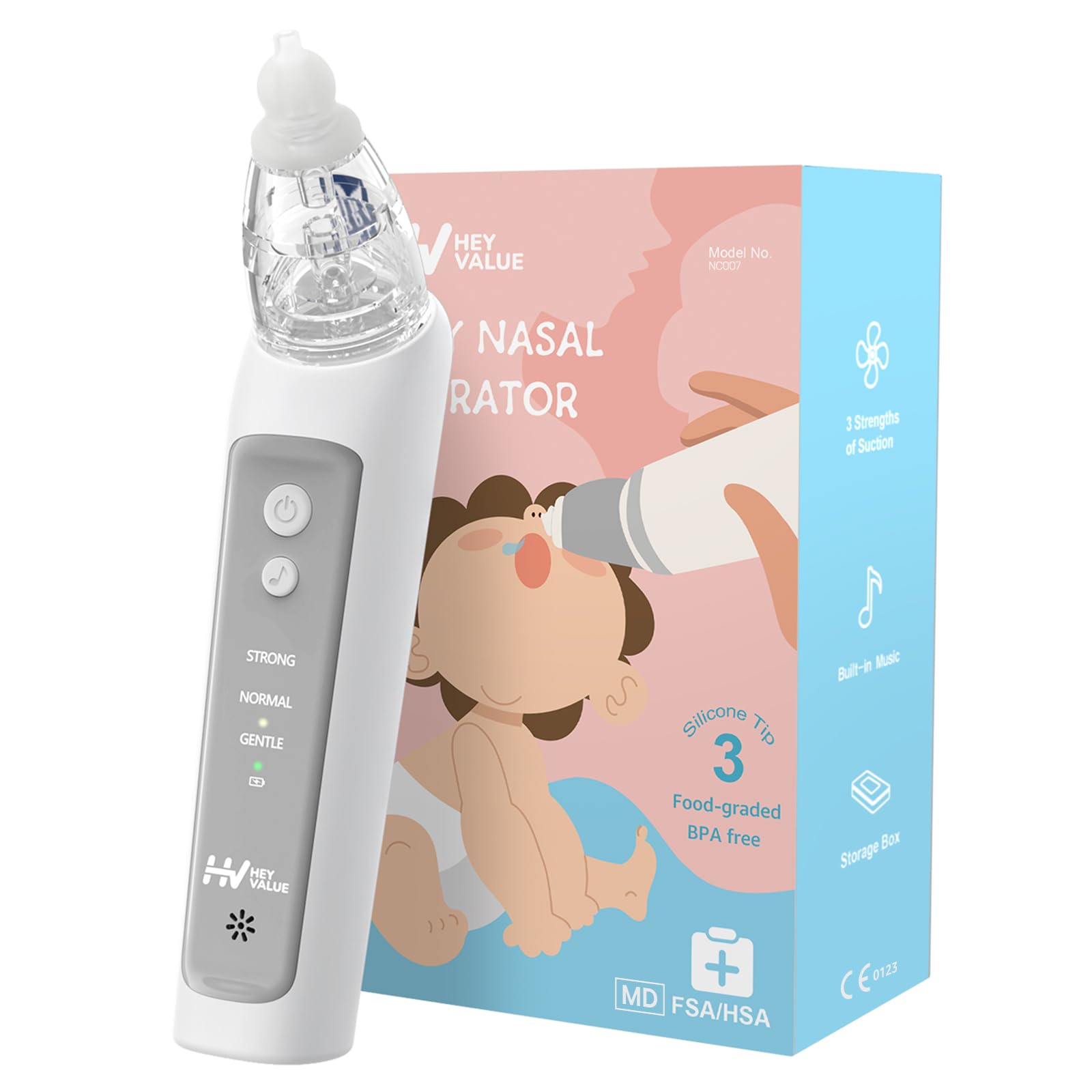 Nasensauger Baby, Nasensauger Baby Elektrisch, Elektrischer Nasensauger Baby Staubsauger Wiederaufladbar Mit 3 Saugstärken Musik Funktion Und 3 Größen Silikon Tipps