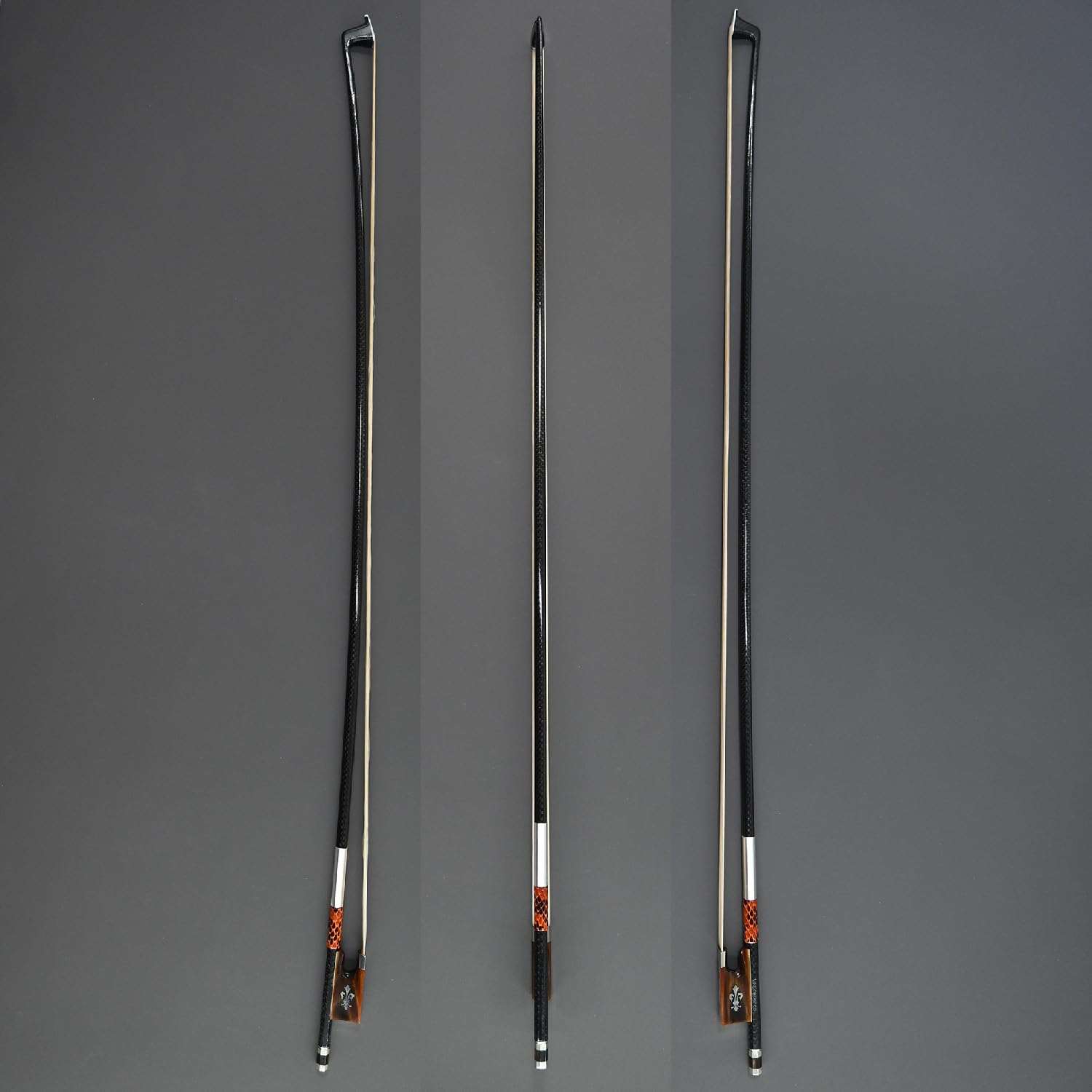 Arco de violín de fibra de carbono de tamaño 4/4 elegante rana de cuerno de buey rojo y tornillo Fleur De Lys