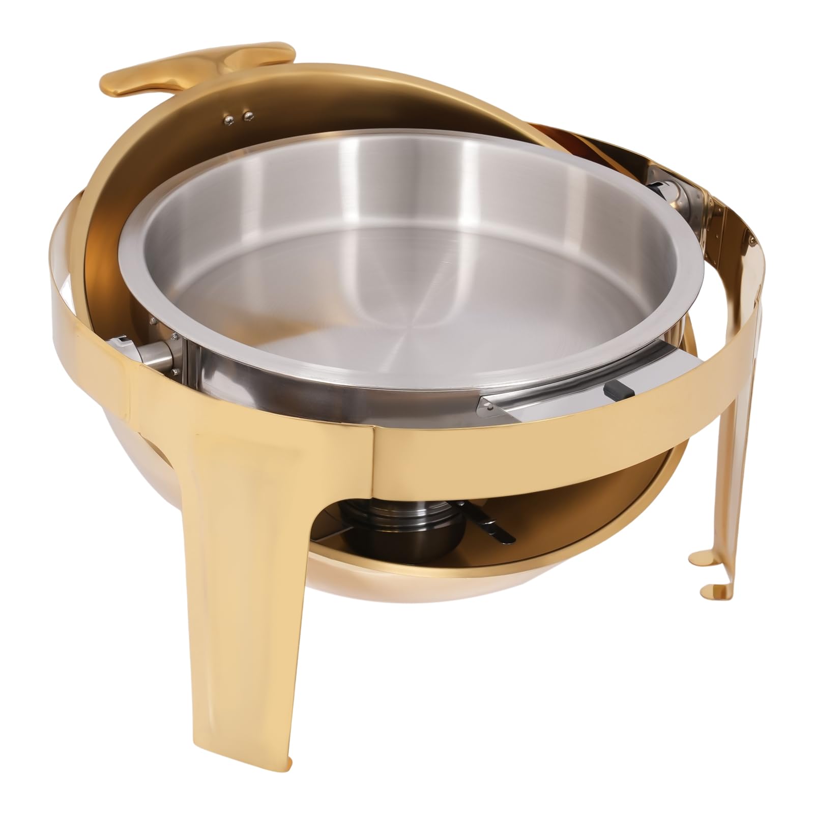 Juego de calentador redondo para buffet con tapa, sartén de vidrio para alimentos, bandeja de agua y soportes de combustible para eventos de catering