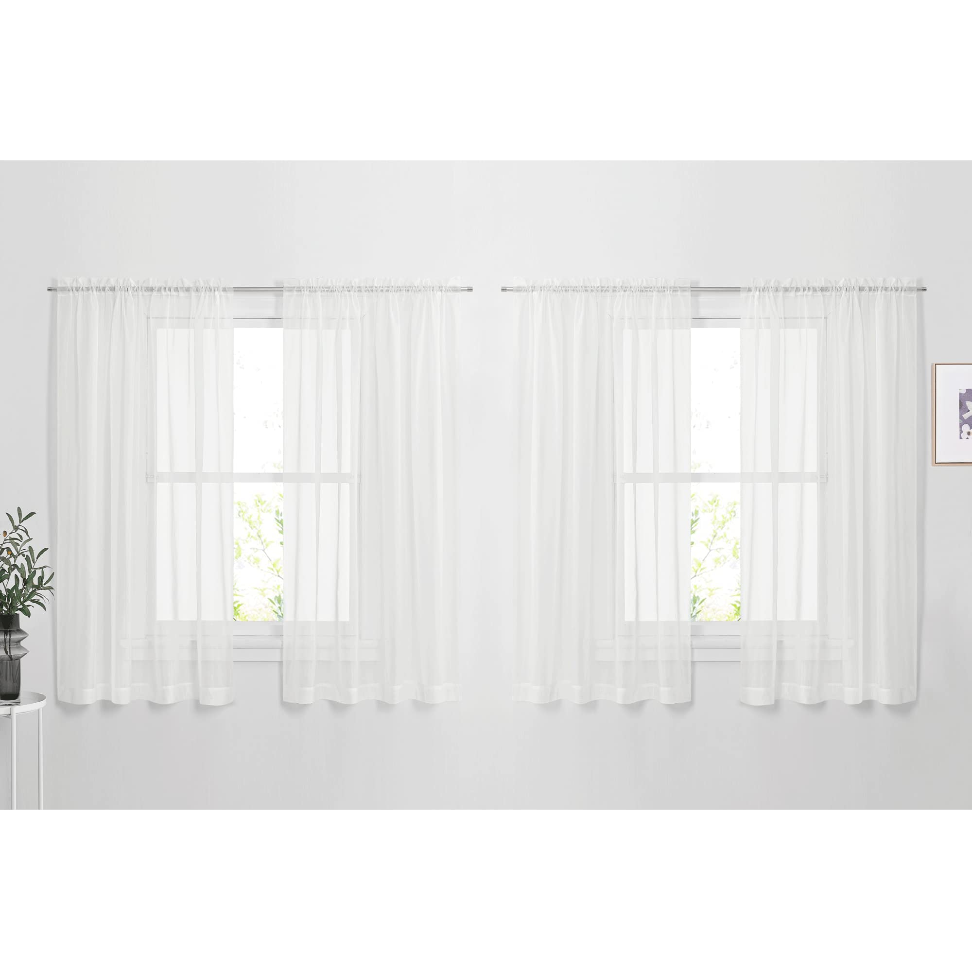 NICETOWN Ivory Sheer Curtains 63 inches Long, Airy Elegant Rod Pocket Window Treatments with Soft Drapes for Half Window Living Room/Bedroom, 60" W x 63" L, 4 Panels Set
