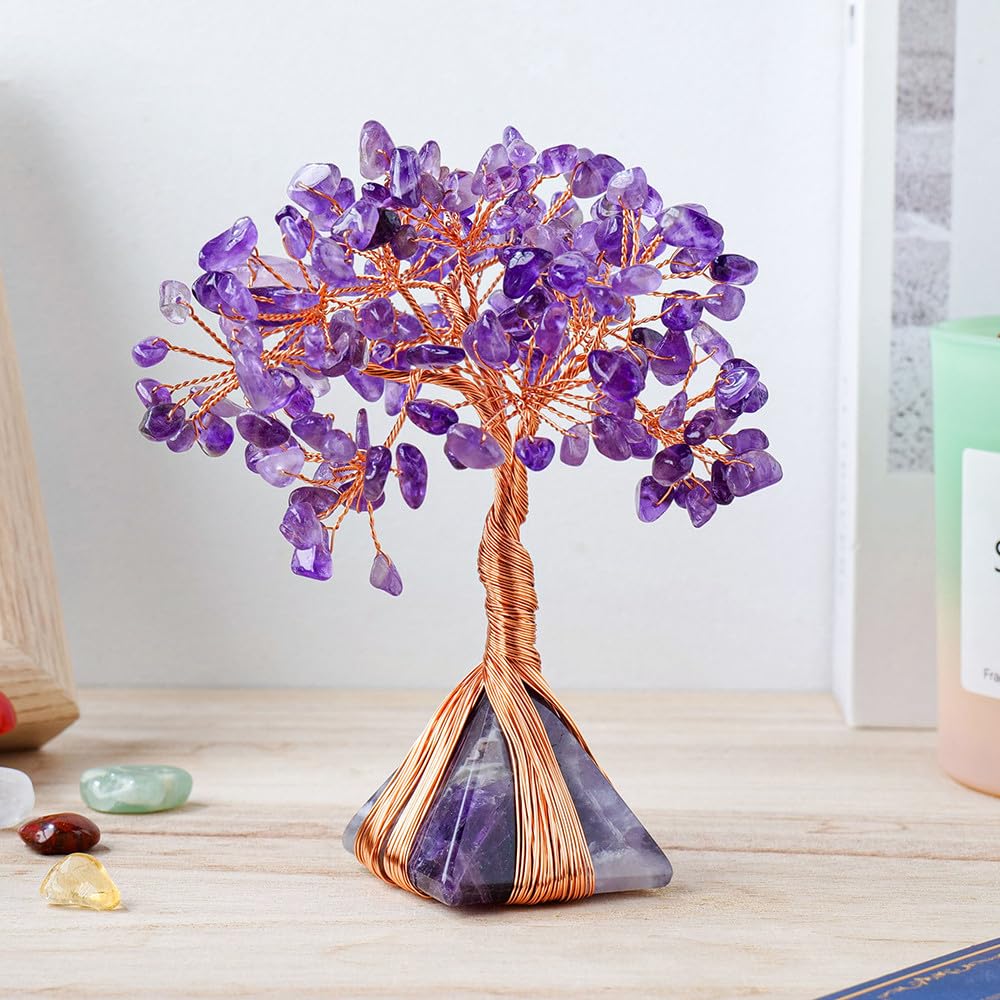 Arbre d'argent sept chakra en pierres et quartz rose idée cadeau bien-être