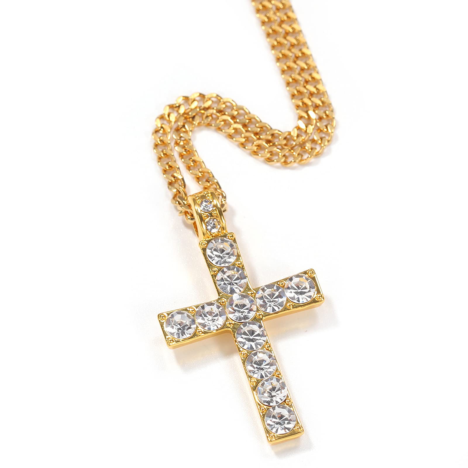 ZeaLianZeaLian Zirconia Cross Hip Hop Gold/Silver Plated Iced Out Crystal Cross Necklace Egyptian Crystal Coptic Ankh Pendant Jewelry Gemstone Stainless Steel Rope Chain for Men Women