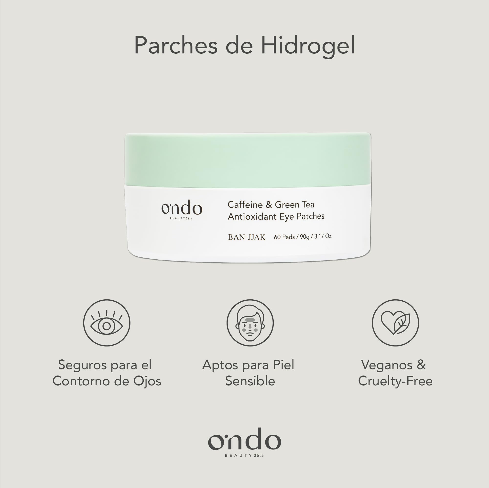 Ondo Beauty 36.5 Caffeine & Green Tea Antioxidant Eye Patches | Parches de Hidrogel para Ojos con Té Verde y Cafeína | Antiarrugas, Bolsas y Efecto Antioxidante | Cosmética Vegana Coreana, 60 uds