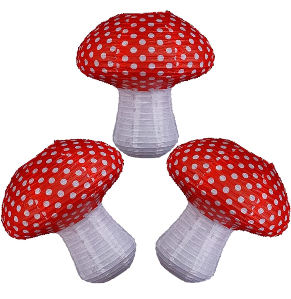 LUOZZY 3 Pcs Mushroom Lanterns 3D Paper Mushroom Hanging Ornament for Forest Jungle Wonderland Theme Birthday Party Decor