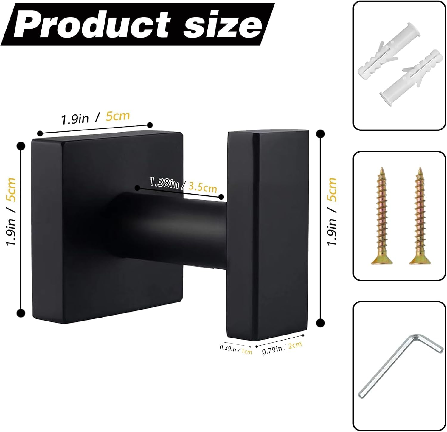 ALTPWJW Door Hooks,2 Pack Stainless Steel Towel Hooks for Bathrooms Screw in Coat Robe Hook(Matte Black) - Image 2