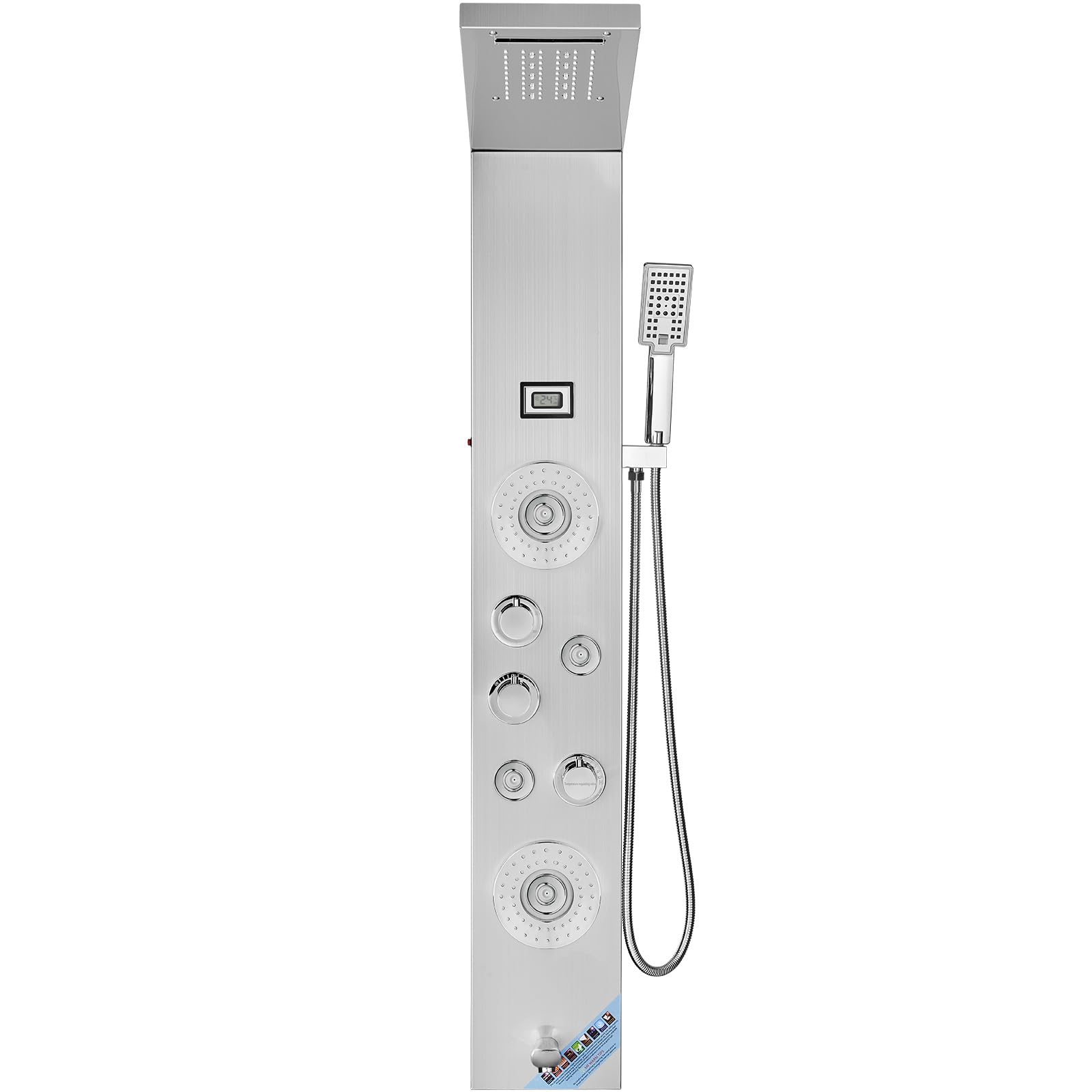 VEVOR Système de Panneau de Douche avec 6 Modes, Tour de Panneau de Douche LED et Affichage, Pluie, Cascade, 4 Jets de Massage, Bec de Baignoire et Pomme de Douche avec Tuyau, Ensemble de Douche