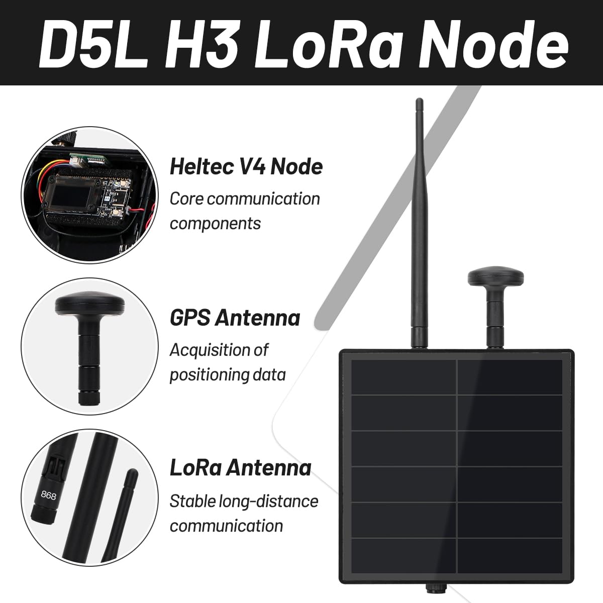 KEEPTEEN D5L-H3 Solar LoRa Mesh Tracker Kit with 5W Solar Panel Built in Heltec ESP32 V4 LoRa Board, Compatible with Meshtastic/Meshcore, Mushroom GPS, 868MHz Antenna, WiFi BLE