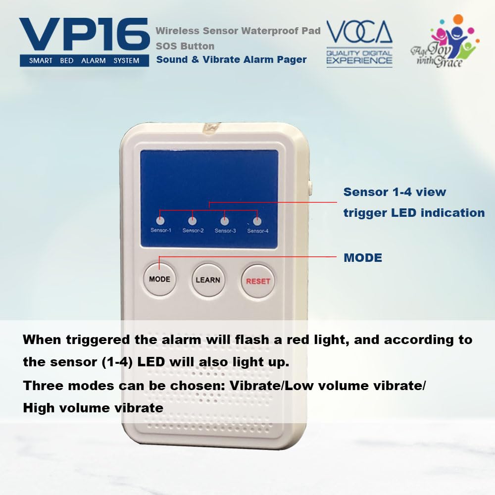 Sistema de alarma de cama VOCA Smart Early Alert con almohadilla para silla de ruedas para adultos mayores: sensor inalámbrico y buscapersonas, alarmas de cama, prevención de caídas