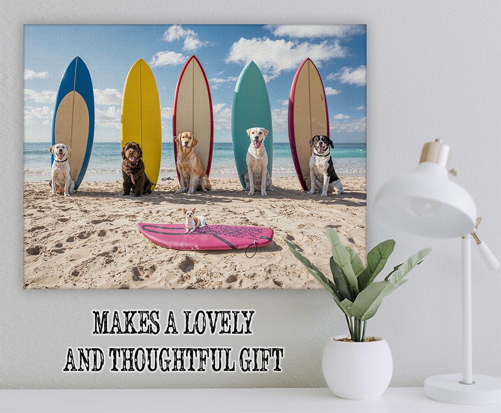 SRADMO Funny Pug Dog Surfing Wood Box Sign – 5x5 Inch Desk Decor, Beach Theme Dog Lover Gift, Shelf & Table Decoration