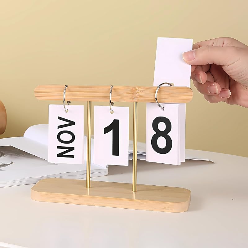 Perpetual Daily Flip Calendar for Desk 2026 Reusable Office Desktop Decor Home Accessories Photography Props (Wooden)