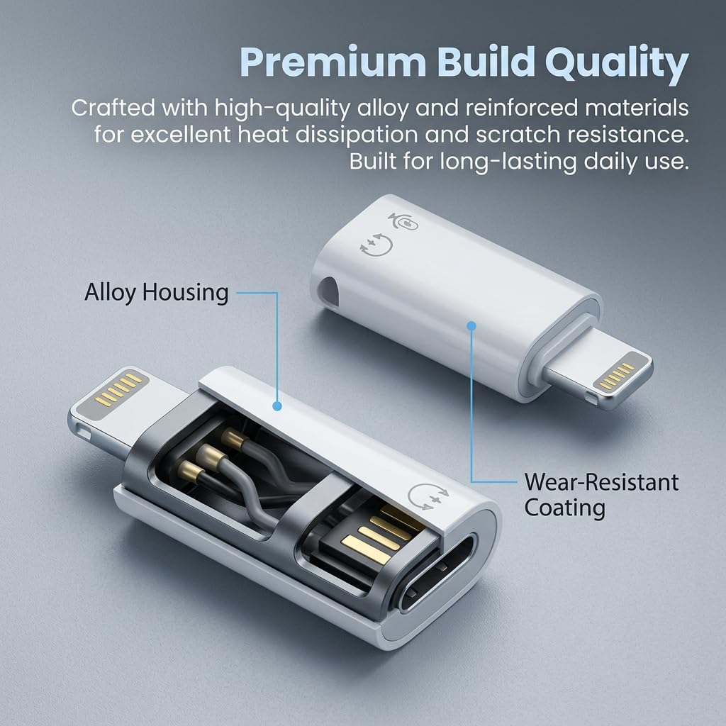 Adapter USB C na Lightning, adapter USB C do wtyczki Lightning do szybkiego ładowania PD i transmisji danych 480 Mbps, wytrzymała aluminiowa obudowa, idealna do samochodu i podróży, bez audio/OTG
