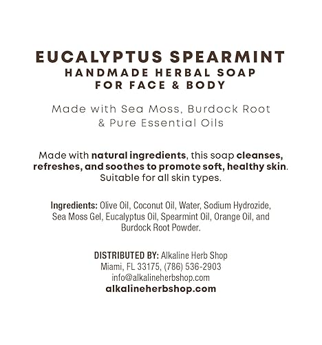 Alkaline Herb Shop Jabón de musgo marino, raíz de bardana, eucalipto y menta verde