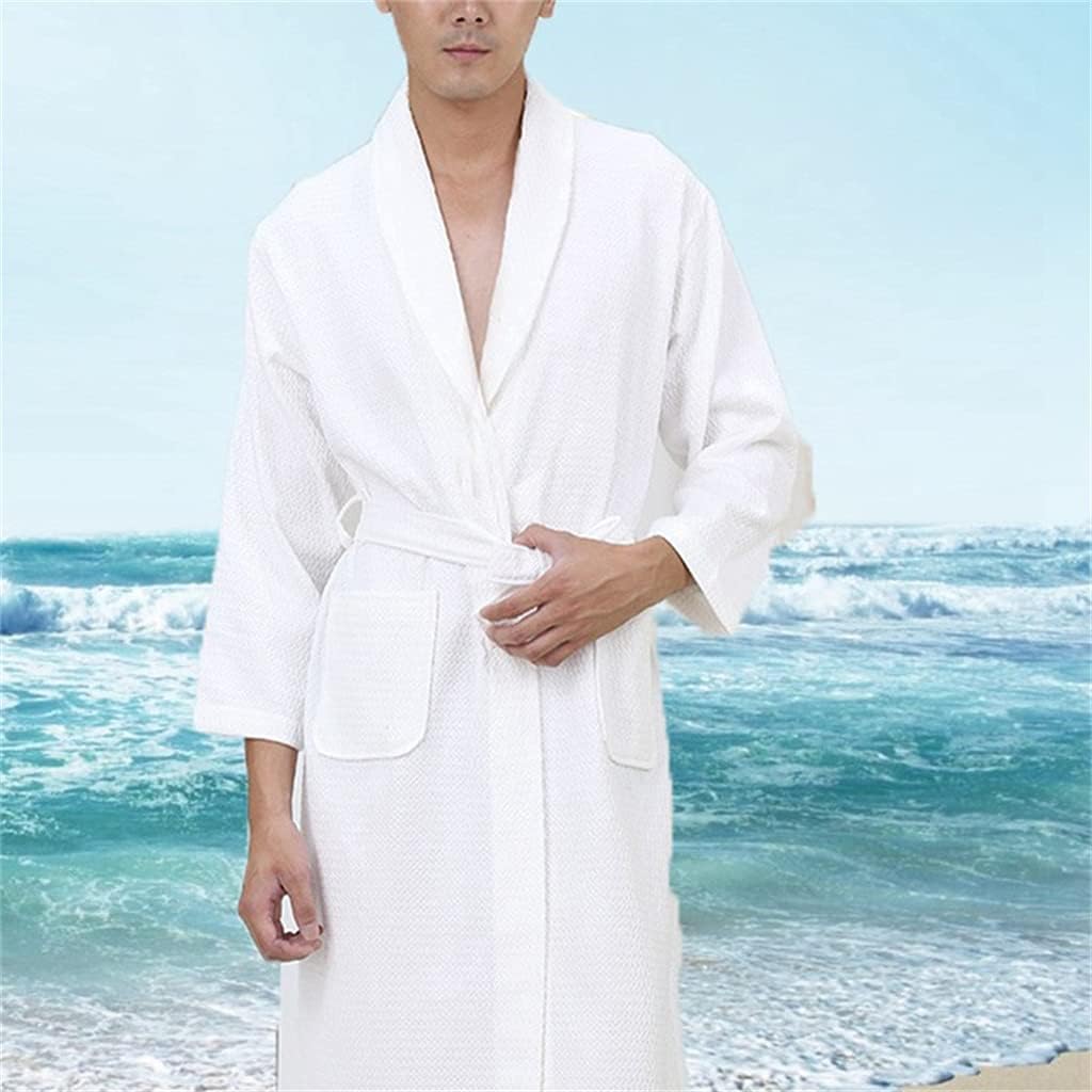 Bathrobe Men's Cotton Casual Solid Color Waffle Breathable Soft Bathrobe Night Gown Home Service