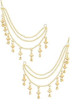 Efulgenz Indian Traditional Ear Chains for Earring support Indian Bridal Jewelry for Wedding Indian Jewelry for Women Layered Jhumka Tassels Charms Ear Support Chain Hair Accessory