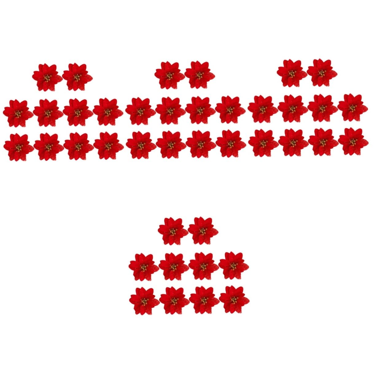 HOMSFOU 40 Pcs Artificial Poinsettia Christmas Flowers, Red Glitter Xmas Tree Decorations