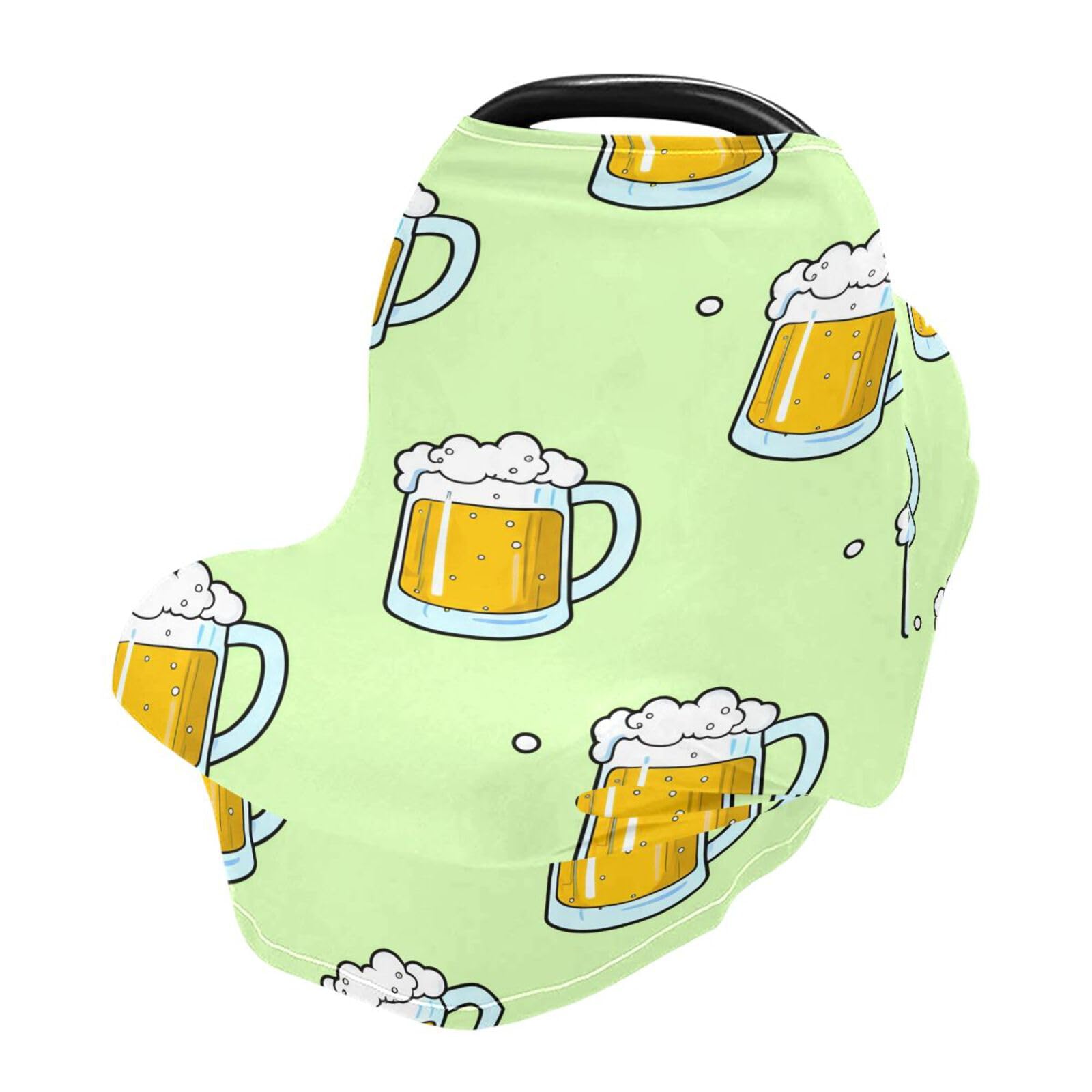 Nesatuwa Baby Car Seat Cover Beer Mug Cartoon Breastfeeding Covers Stretchy Breathable Multi-Use Cover Carseat Canopy for Girls and Boys