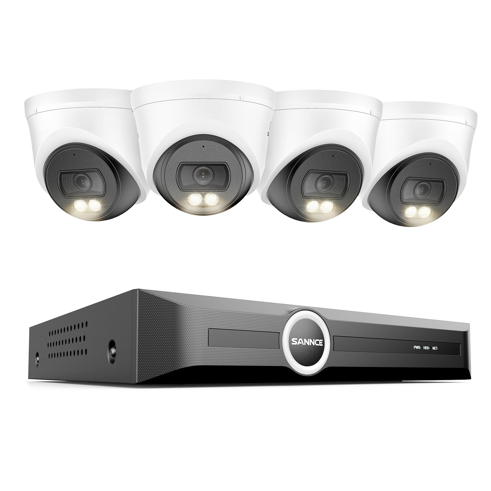 SANNCE 2K PoE Überwachungskamera Aussen Set 8-Kanal 6MP NVR 4 x 3MP Farbige Nachtsicht IP Dome Poe Kamera Outdoor ohne Festplatte, mit Audio, Personen-/Fahrzeugerkennung, APP Alarm, IP67 Wetterfest