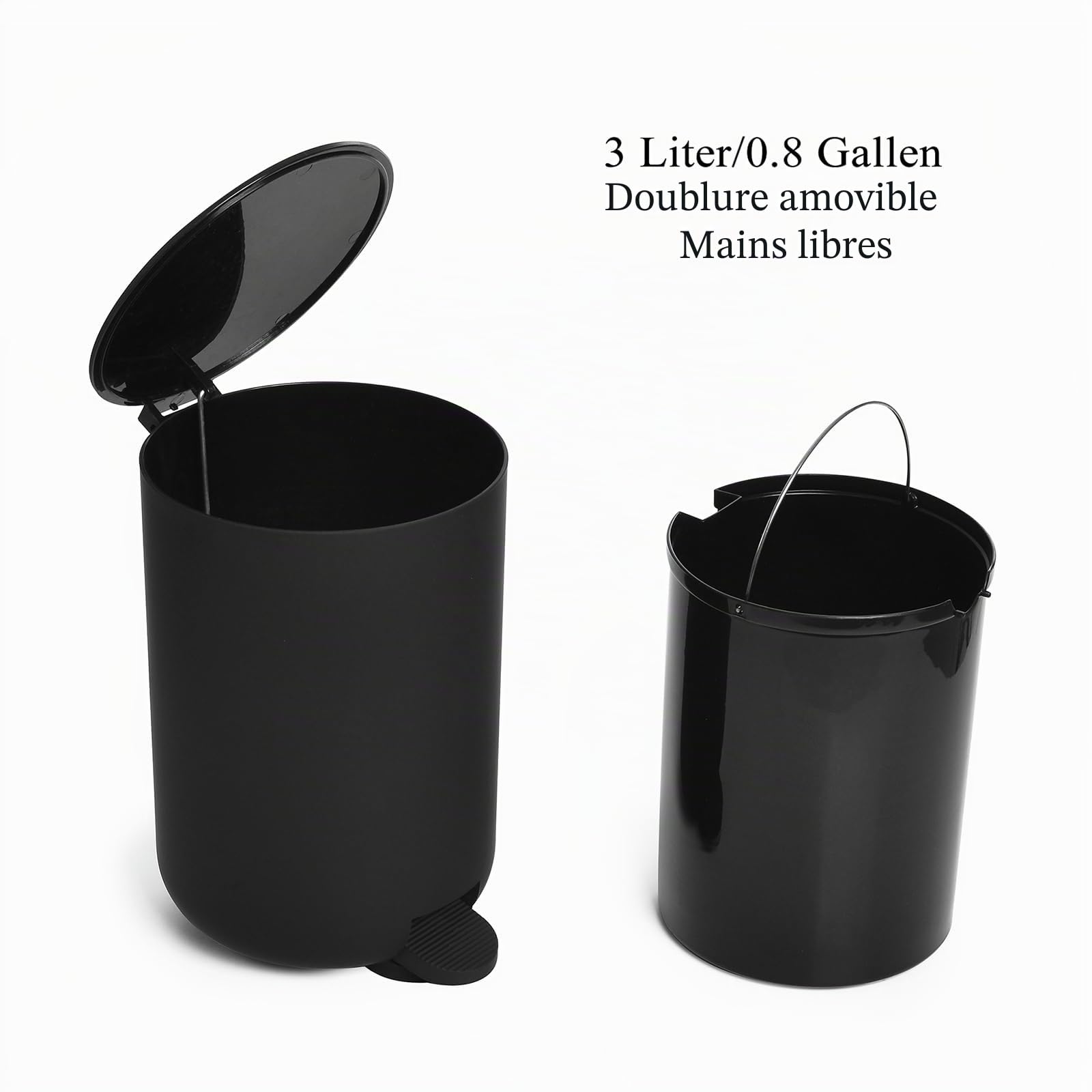 Ensemble Accessoire Salle de Bain Noir, Decoration Salle de Bain avec Distributeur Savon, Porte-Brosse à Dents, Poubelle, Brosse WC et Support, Plateau (Noir)
