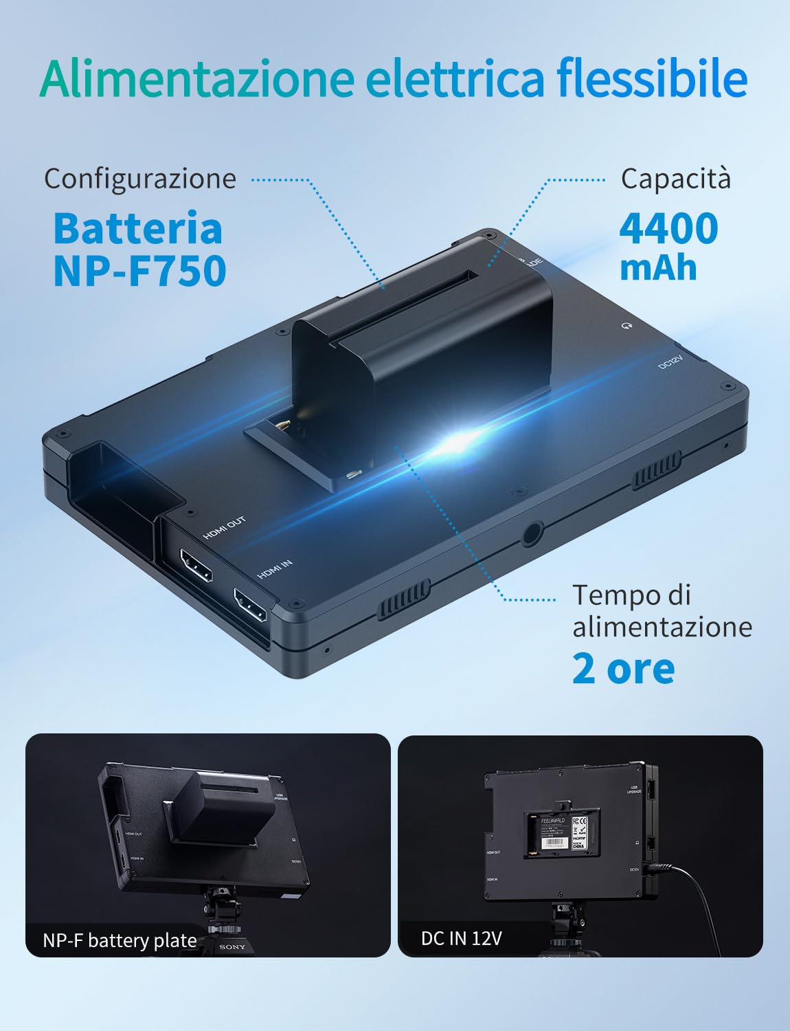 FEELWORLD T7PRO Monitor per fotocamera DSLR 2000 nit da 7 pollici in alluminio con 4K HDMI2.0 Waveform HDR 3D LUTs 9:16 Marker F750 Batteria da 4400 mAh Attacco hot shoe