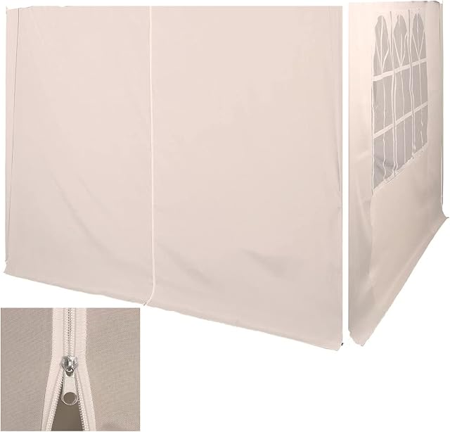 AUTOFU 2PCS 3x3M Beige Gazebo Walls - 1x Zip Door & 1x Panel with Window