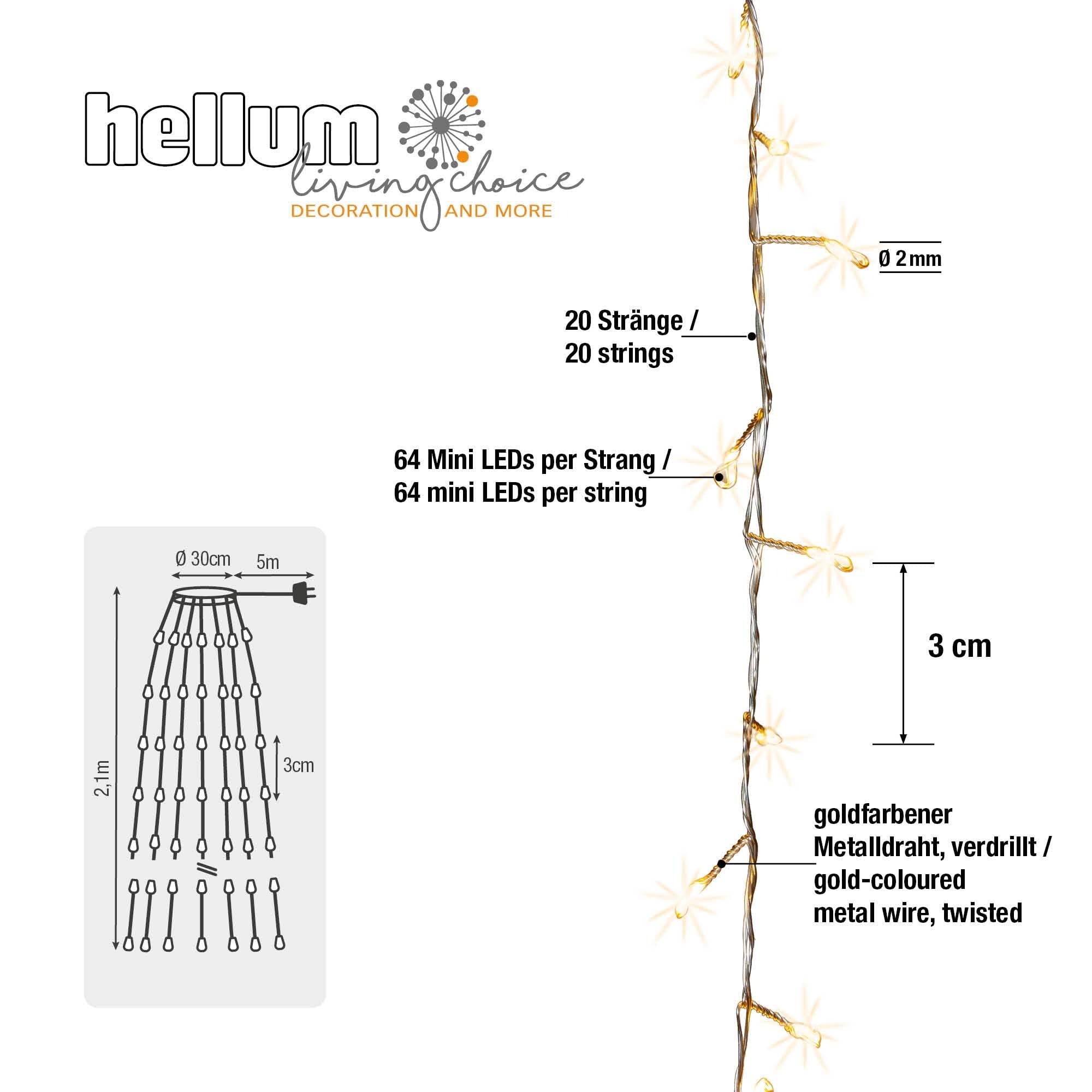 hellum LED ring mit Lichterbündel mit Timer, dimmbar, 1280 warmweiße LEDs, ring ø 30cm, H 2,1m, mit 18 Cluster-Lichterkette für außen, Weihnachtsdeko, Hochzeitdeko, Gartendeko, 578676