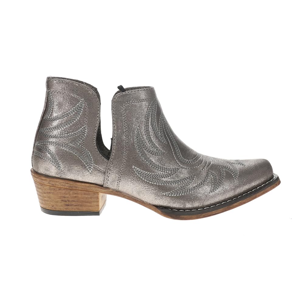 ROPER Womens Ava Embroidered Metallic Snip Toe Casual Boots Ankle Low Heel 1-2 - Silver