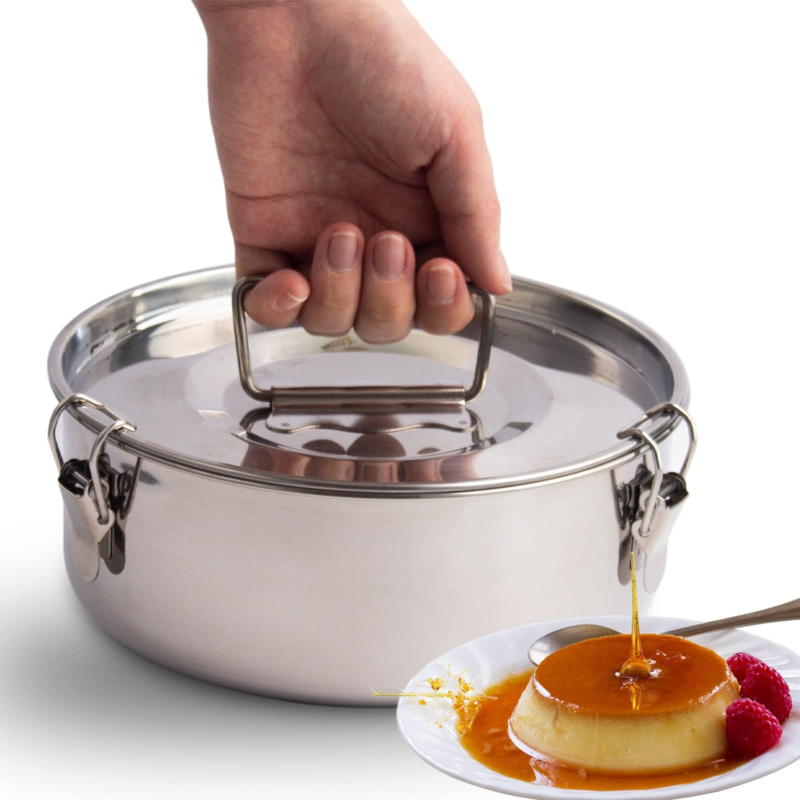 Bene Casa Aluminum Flan Mold Double Boiler with Glass Lid