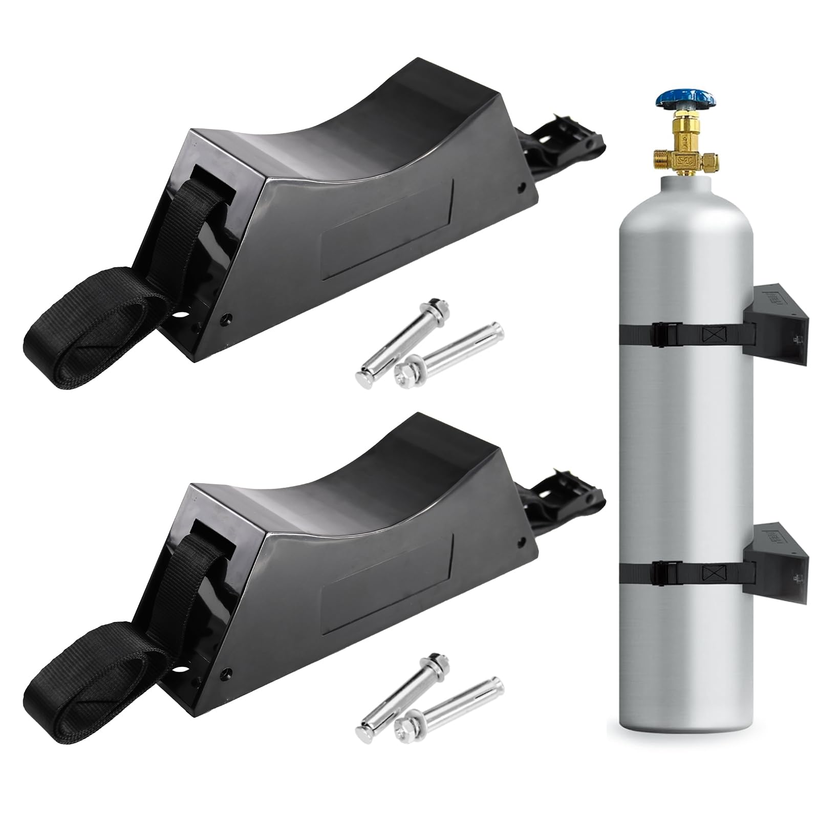 CNQLIS 2PCS Propane Tank Holder, Gas Cylinder Wall Mounted Bracket, ABS Holder with Screws and Safety Chain Supported 4"-12", Suitable for Gas