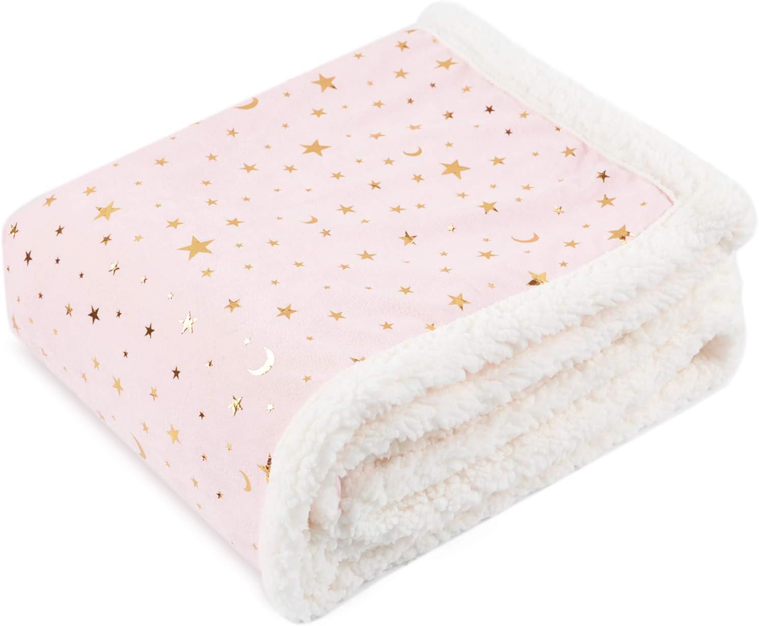 HOMRITAR Sherpa Fleece Blanket for Young Girls Super Soft Warm Ultra Luxurious Throw Blanket for Children Teens or Adult Minky Blanket with Sherpa Plush Backing (50 x 60 Inch, Lovely Pink Star)