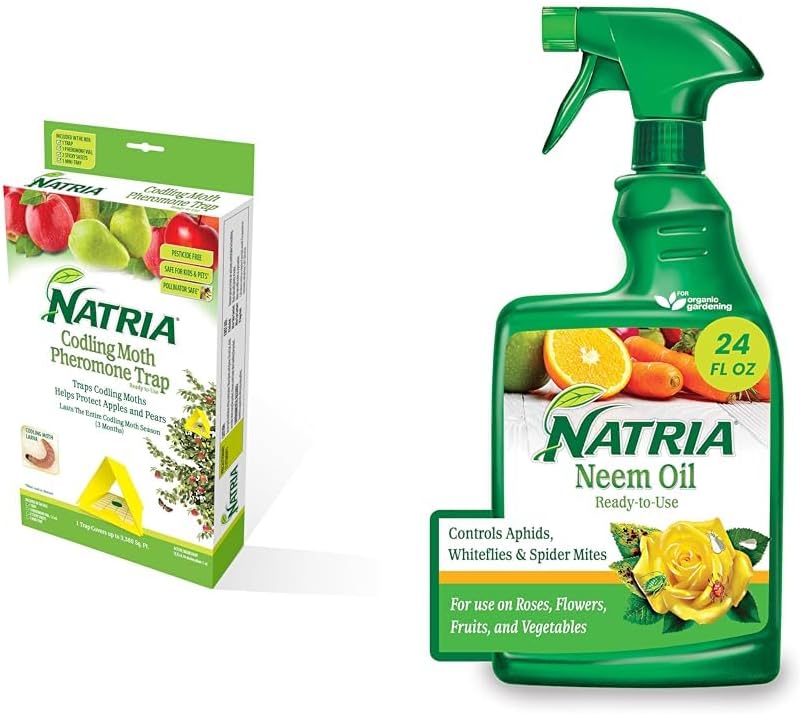 Codling Moth Pheromone Trap, Ready-to-Use, (1-Pack) with NATRIA Neem Oil Spray for Plants Pest Organic Disease Control, for Insects, 24 Oz, Ready-to-Use