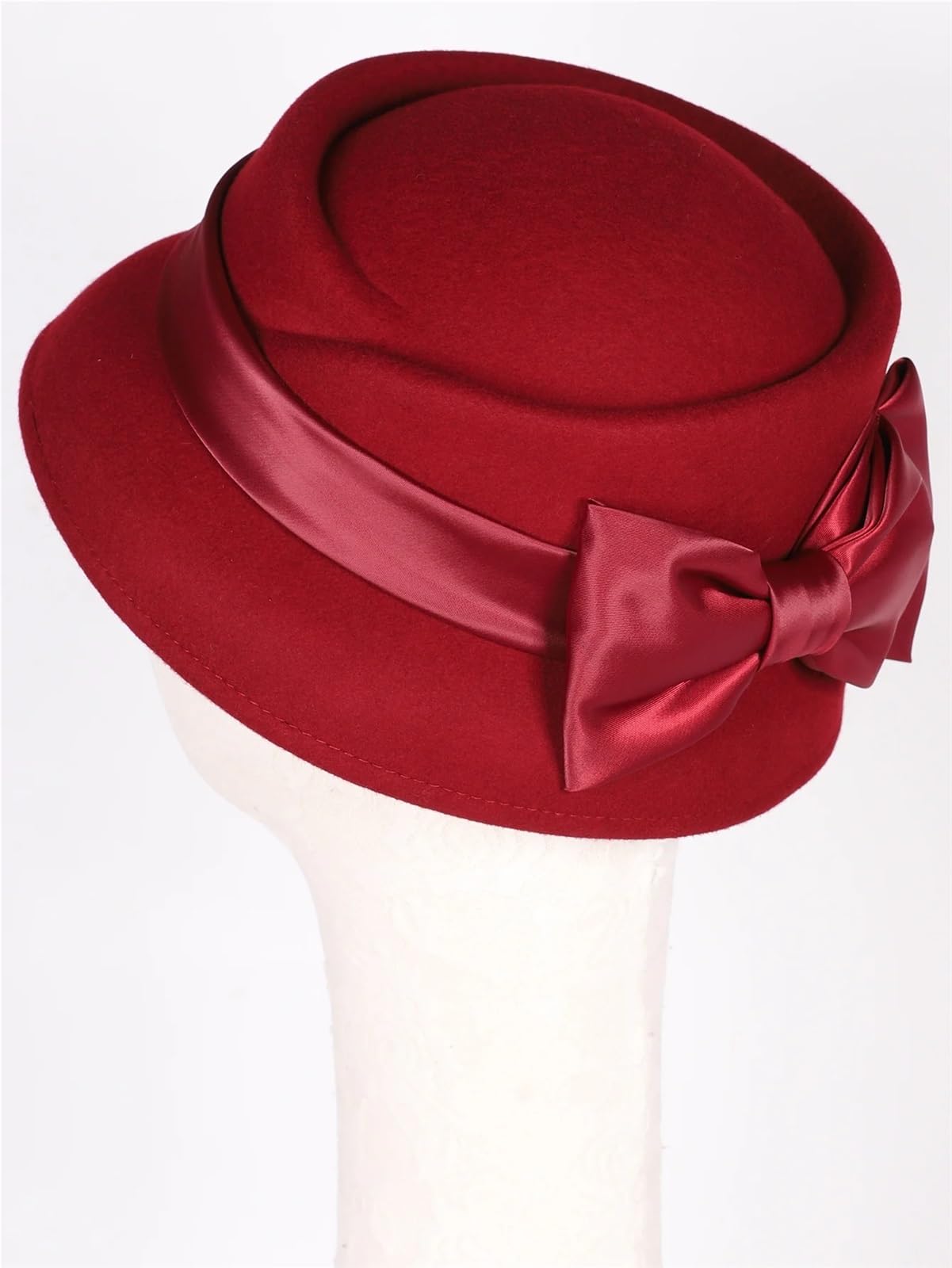 Bombetta Donna Elegante Cappello Fedora in Feltro di Lana | Con nastro Bowknot Cappellino cloche da matrimonio formale in chiesa Cappellino da donna for cocktail tea party